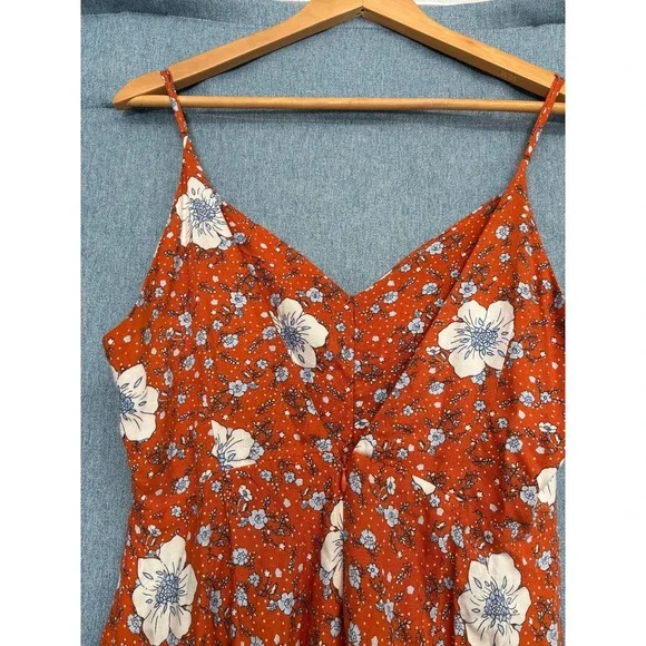 Used Forever 21 L Orange Blue White Floral Print Sleeveless Jumpsuit Jumper - Picture 10 of 12